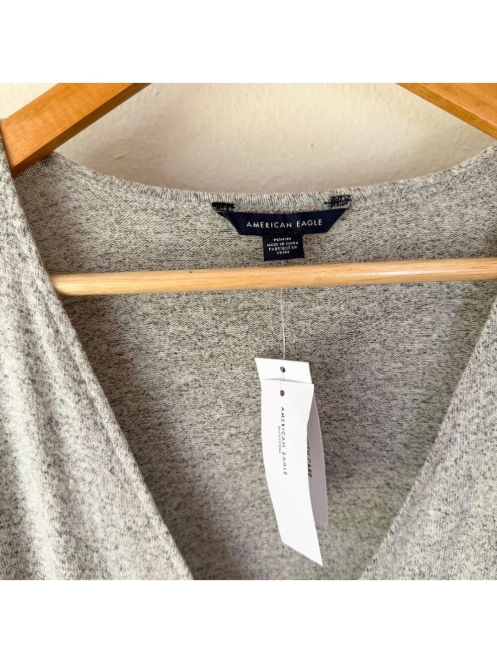 NWT American Eagle Gray Heather Sweater Wrap Tie Mini Dress Size Medium - Picture 4 of 6